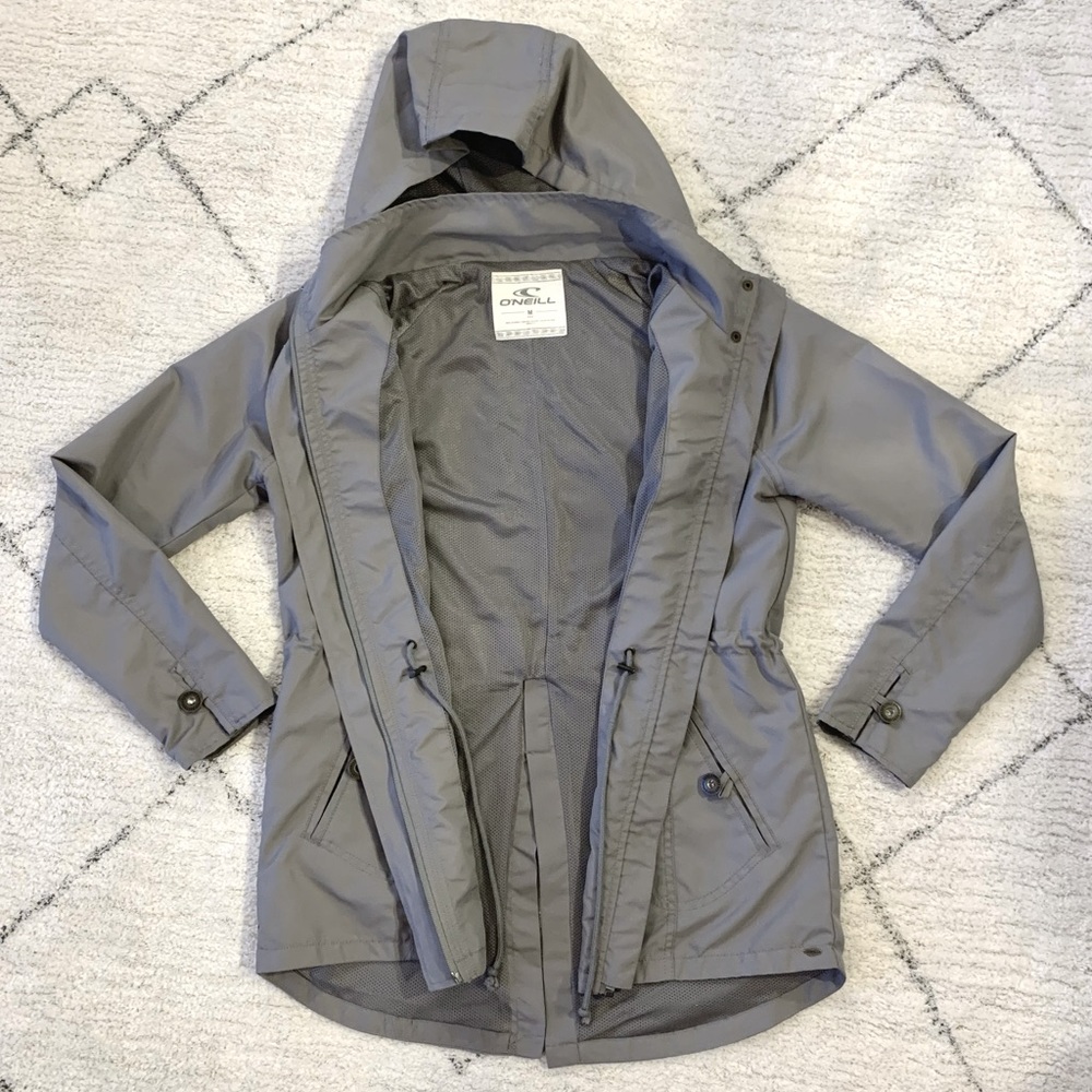 O’Neill Grey Windbreaker Light Rain Jacket With Hood